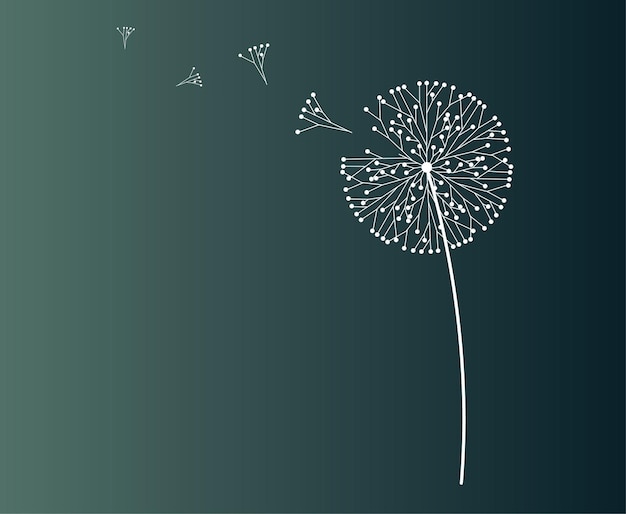 Vector silhouette of a dandelion with flying seeds