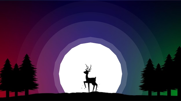 silhouette of a deer in the forest under night sky with full moon. Deer and the moon walpaper.