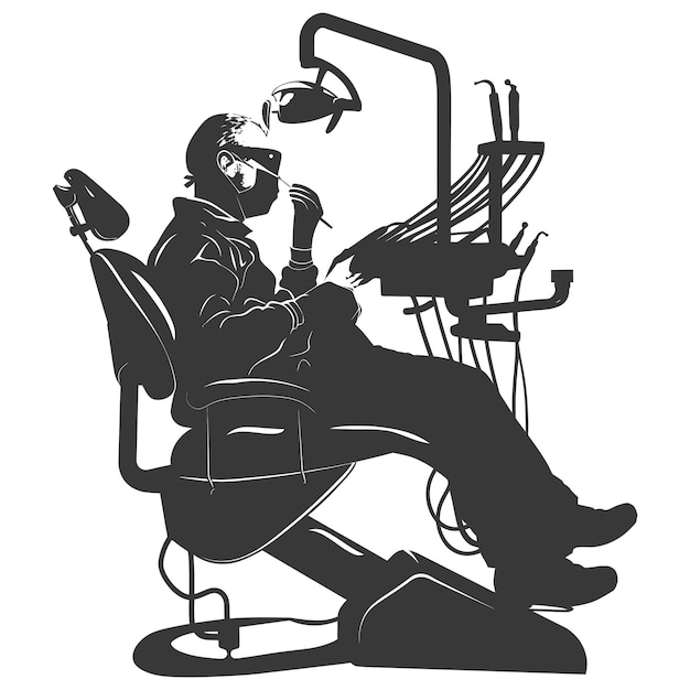 Silhouette dentist in action full body black color only