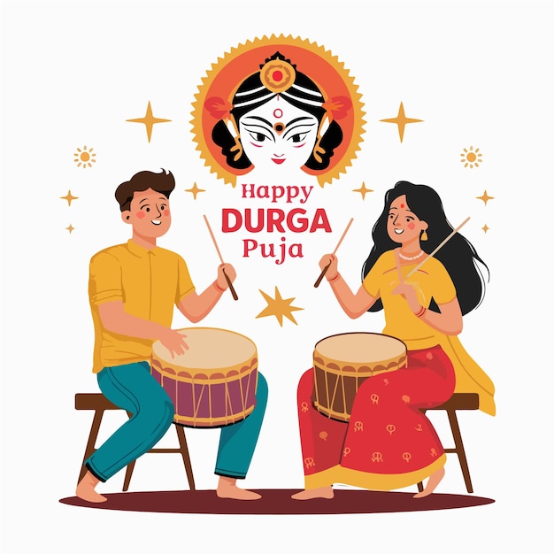 Vector silhouette design of dancing people celebrating durga puja