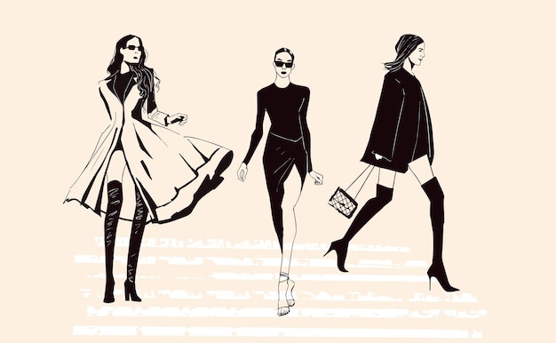 silhouette design Vector illustration group of women walking Abstract minimal