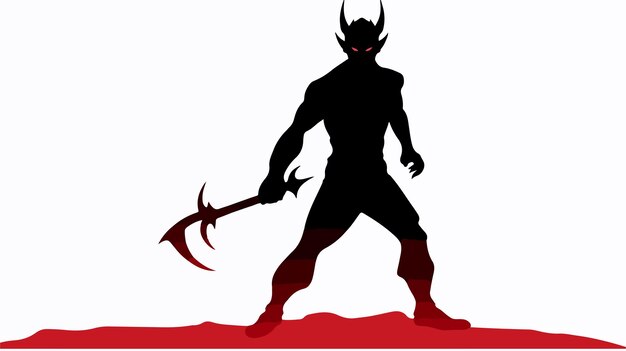 Silhouette Devil with Trident on White Background Vector Illustration