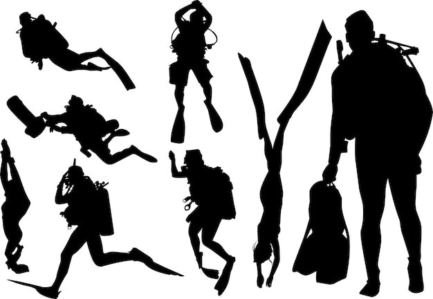 silhouette diver scuba illustration