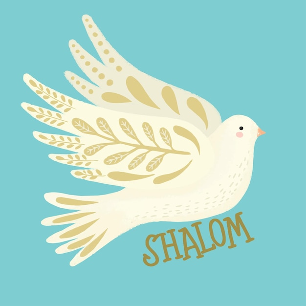 Silhouette of doves in sky. Shalom Israel, Peace Israel. Hanukkah greeting cards.