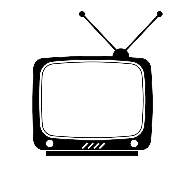 Silhouette drawing of a retro TV an old television with an iconic antenna with a blank screen Isolated on white background Vector illustration