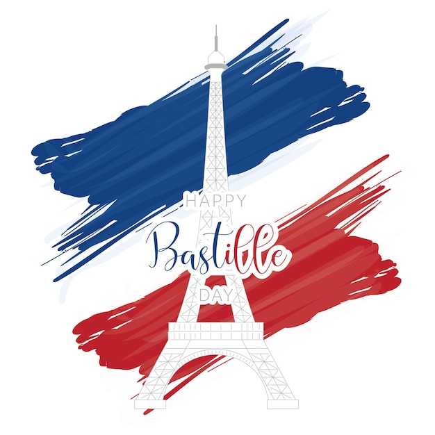 Silhouette of Eiffel tower building landmark on a french Bastille day Vector