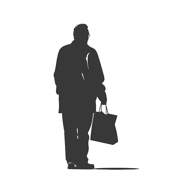 Silhouette elderly man with Shopping basket full body black color only