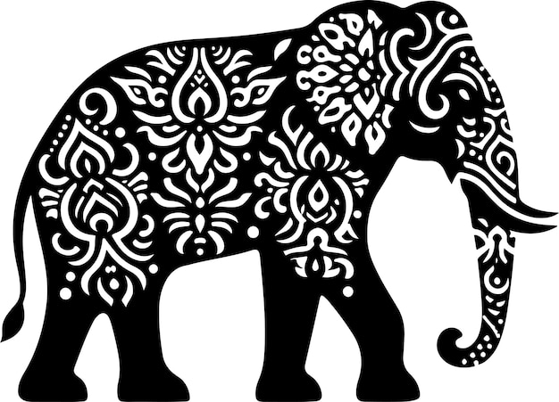 Silhouette of an elephant with patterns in ancient traditional s Stock Vectorvector black color sil