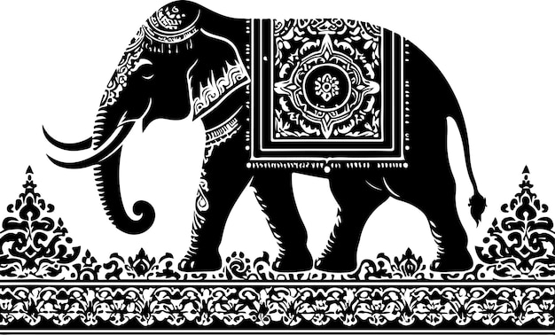 Silhouette of an elephant with patterns in ancient traditional s Stock Vectorvector black color sil