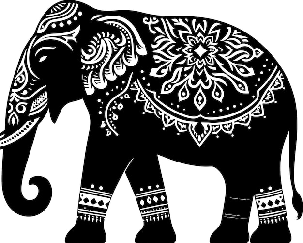 Silhouette of an elephant with patterns in ancient traditional s Stock Vectorvector black color sil