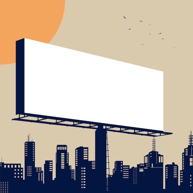 Vector silhouette of empty billboard and urban buildings vector illustration