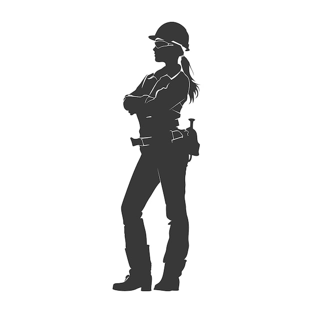 Silhouette engineer women in action full body black color only