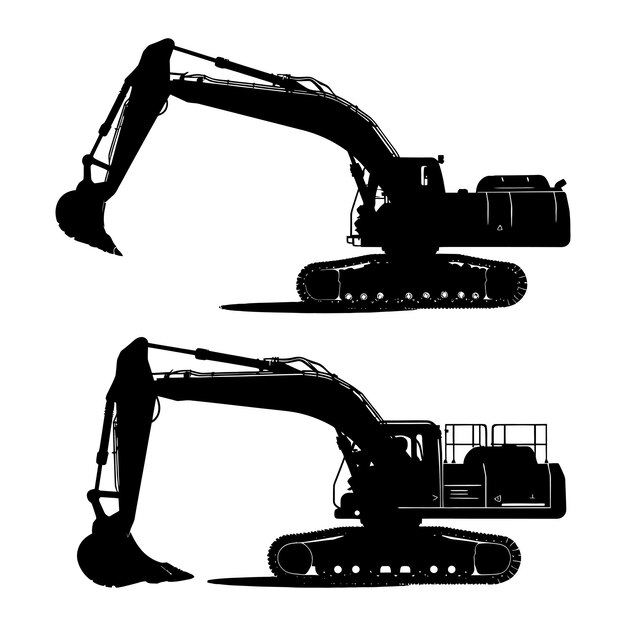 Silhouette Excavator heavy construction equipment black color only