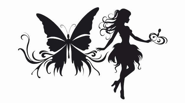 Vector silhouette of a fairy with butterflystyle wings