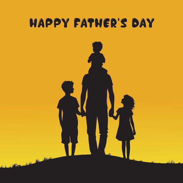 A silhouette of a father with children Happy fathers Day Vector