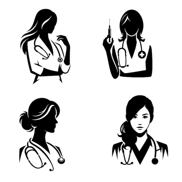 Silhouette of female Doctor Clipart Graphic HD illustration high quality vector black and white