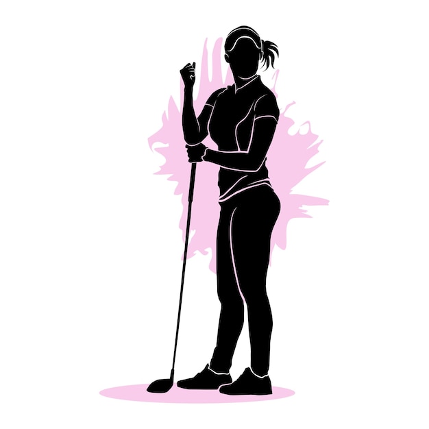 Silhouette of a female golfer isolated on a white background