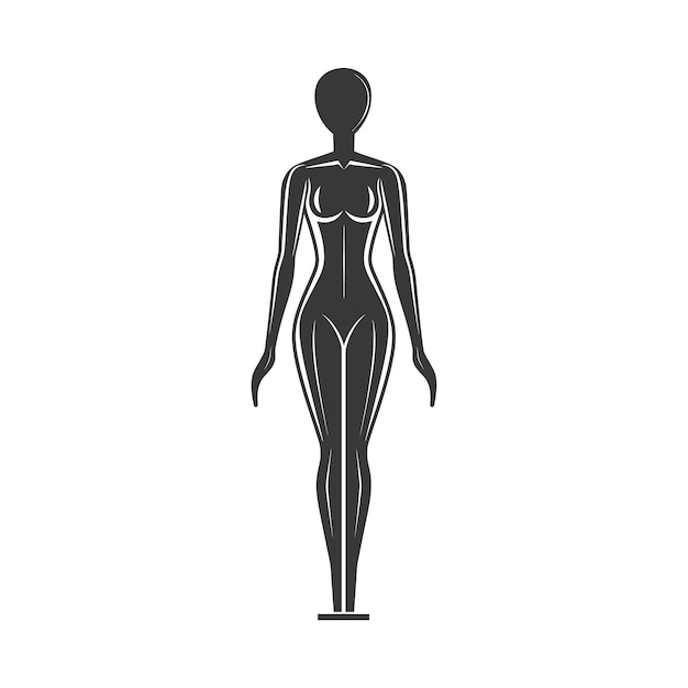 Vector silhouette of a female mannequin standing on a base