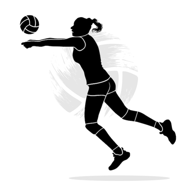 Silhouette of female volleyball player passing the ball