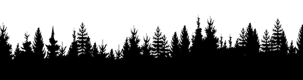 Silhouette of fir trees Black and white vector illustration