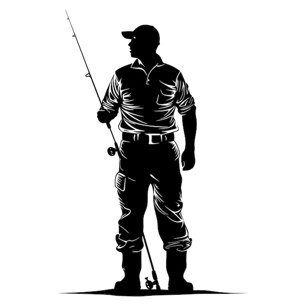 Silhouette fisherman black color only full body