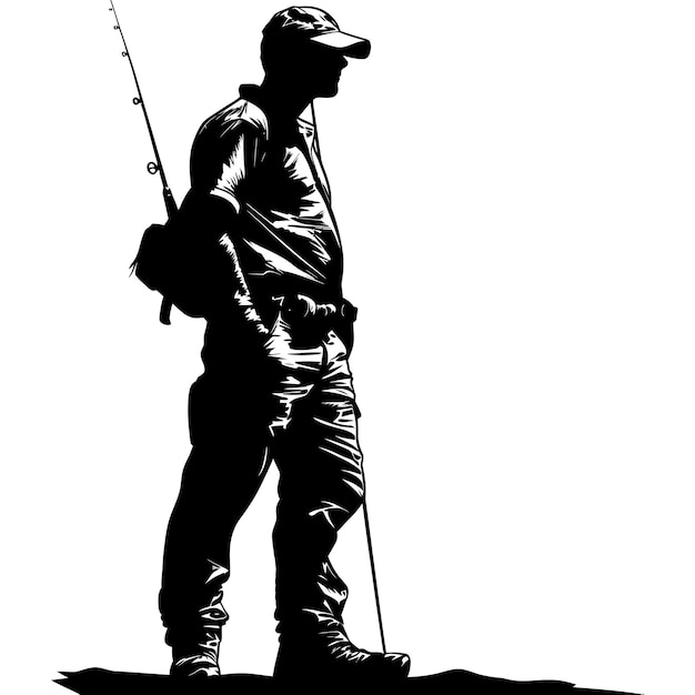 Silhouette fisherman black color only full body