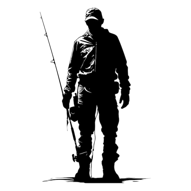 Silhouette fisherman black color only full body