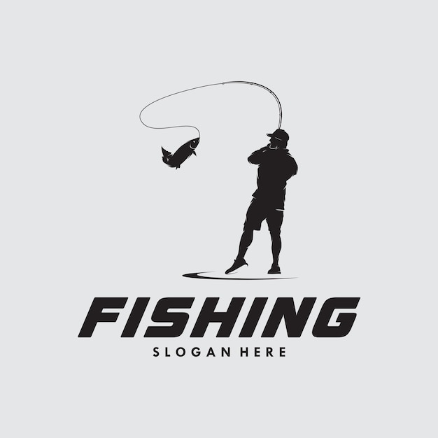 Silhouette fishing on white background logo design