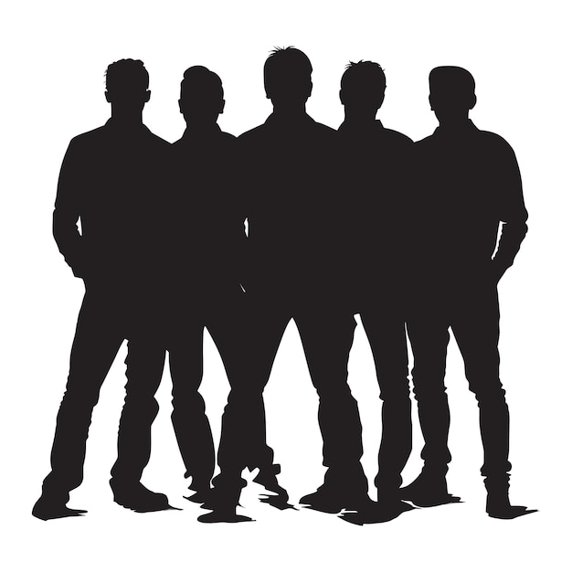 Silhouette of five men standing together in a row