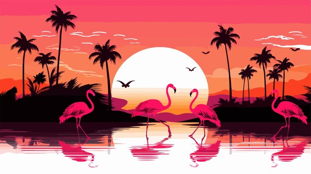 Vector silhouette flamingo beauty scenery