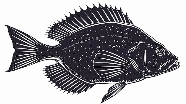 Silhouette of Flounder Fish Vector Illustration Hand Drawn