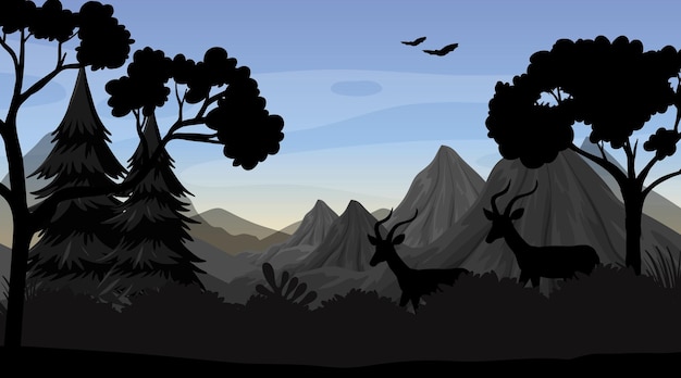 Silhouette forest landscape background