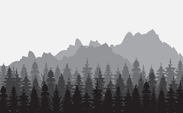 Silhouette forest and mountains nature design vector isolated