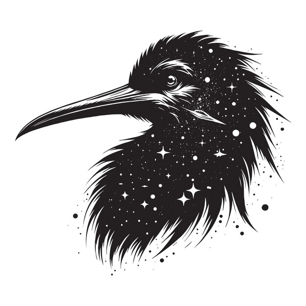 Vector silhouette of frigatebird filled with space and scifi element in rough drawing