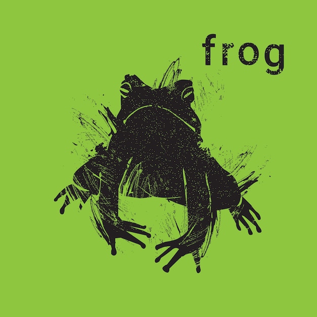 Silhouette Frog In Grunge Design Style Animal Icon 