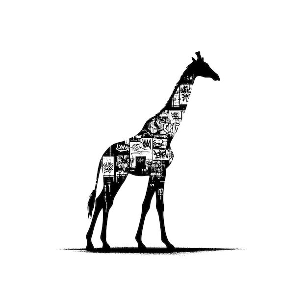 silhouette of Giraffe filled with graffiti street wall in rough drawing