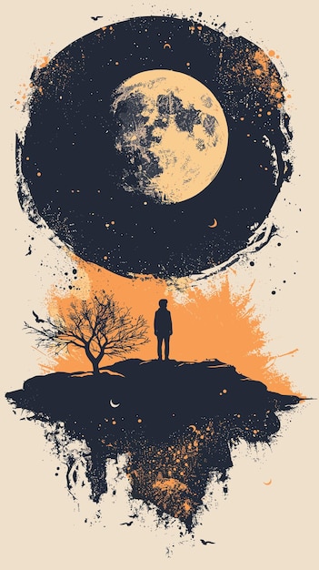 Silhouette of a girl in front of the moon Vector illustration