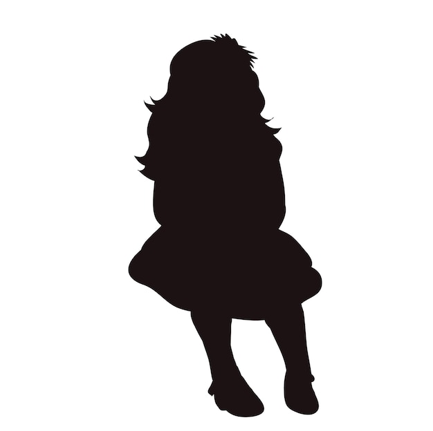 Silhouette of a girl sitting isolated