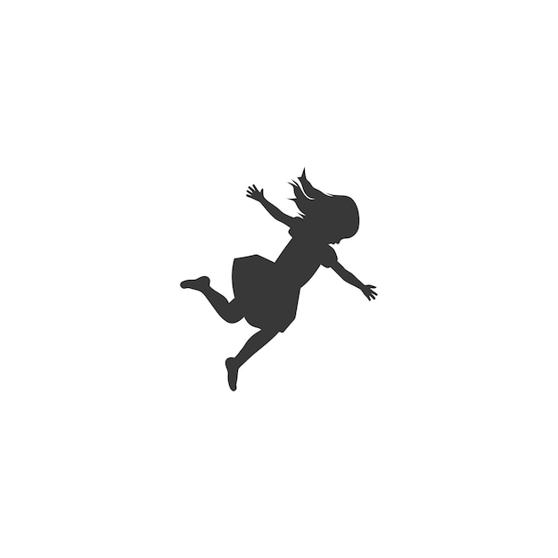 Vector silhouette of a girl with flowing hair arms outstretched in midair