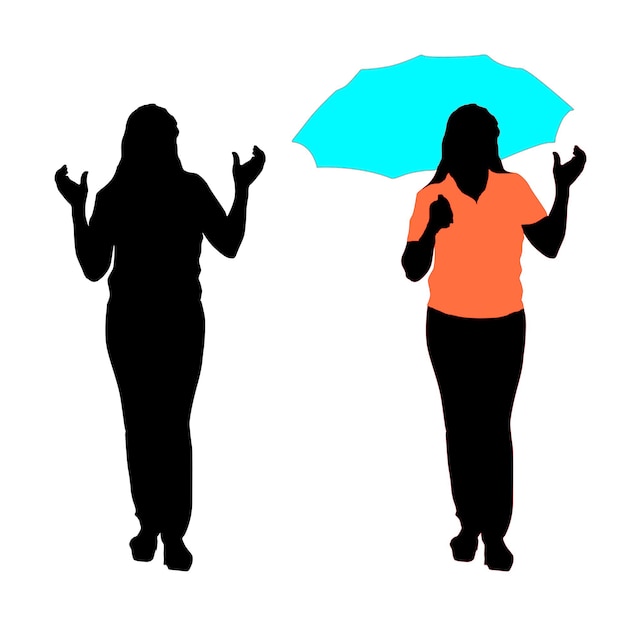 Silhouette of girl with an umbrella Vector illustration