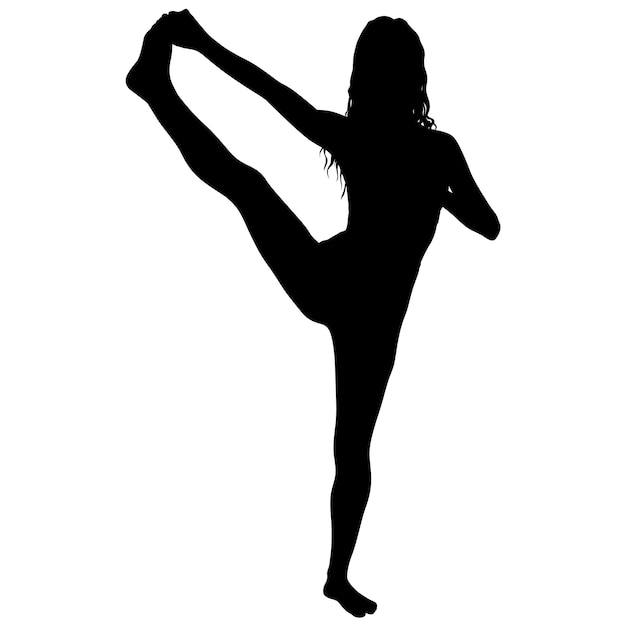 Silhouette girl on yoga class in pose on a white background