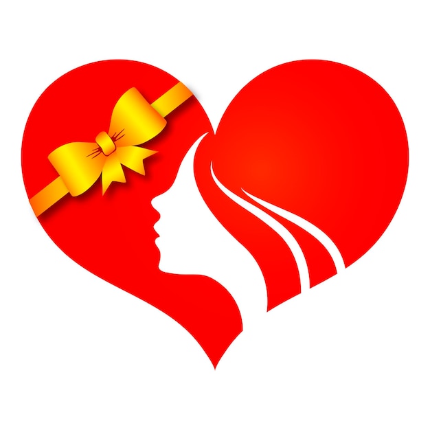 The silhouette of the girls face against the background of the heart