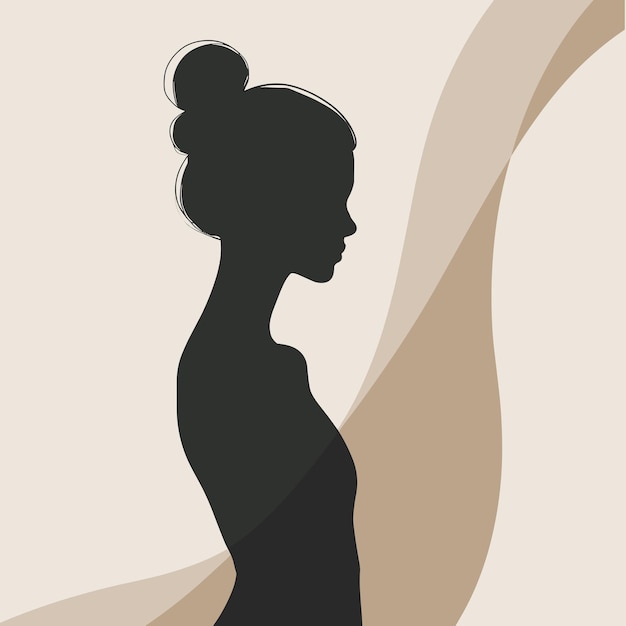 Vector silhouette of a graceful woman against a soft abstract background