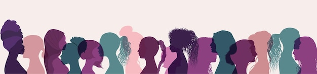 Silhouette group of multiethnic women who talk and share ideas and information Women social network