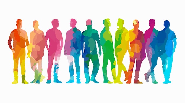 Vector silhouette group of people walking together outdoors vector illustration