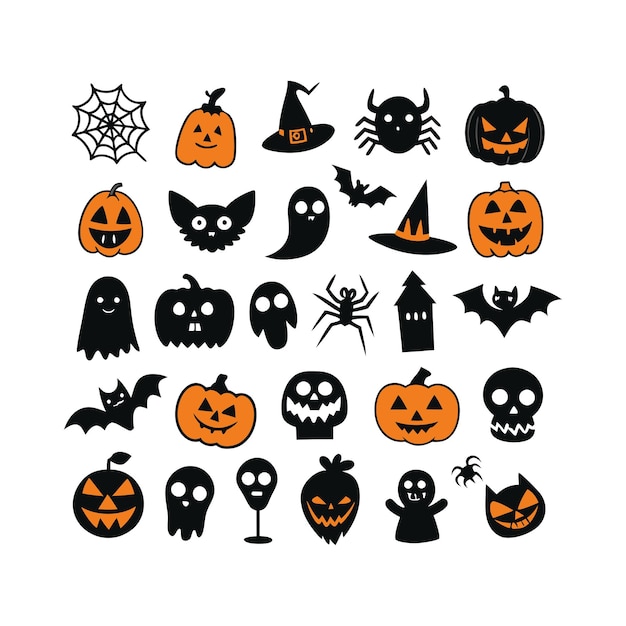 Silhouette Halloween Hand Drawn Vector Icon Set