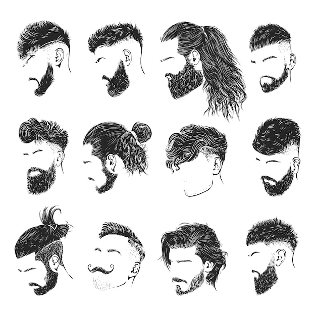 Silhouette Hand Drawn Man Hair Style Collection