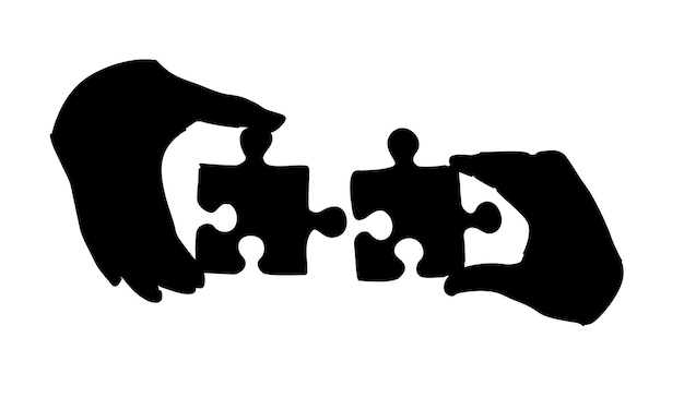 Vector silhouette of hand holding puzzle piece