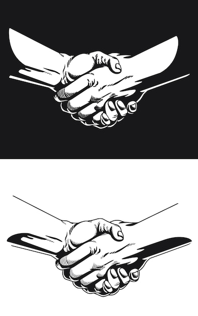 Silhouette Hand Shake Black Outline Illustration