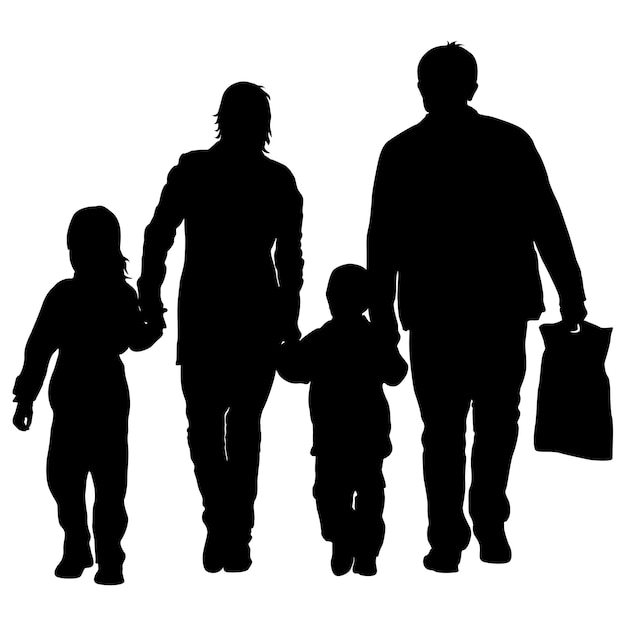 Silhouette of happy family on a white background Vector illustration